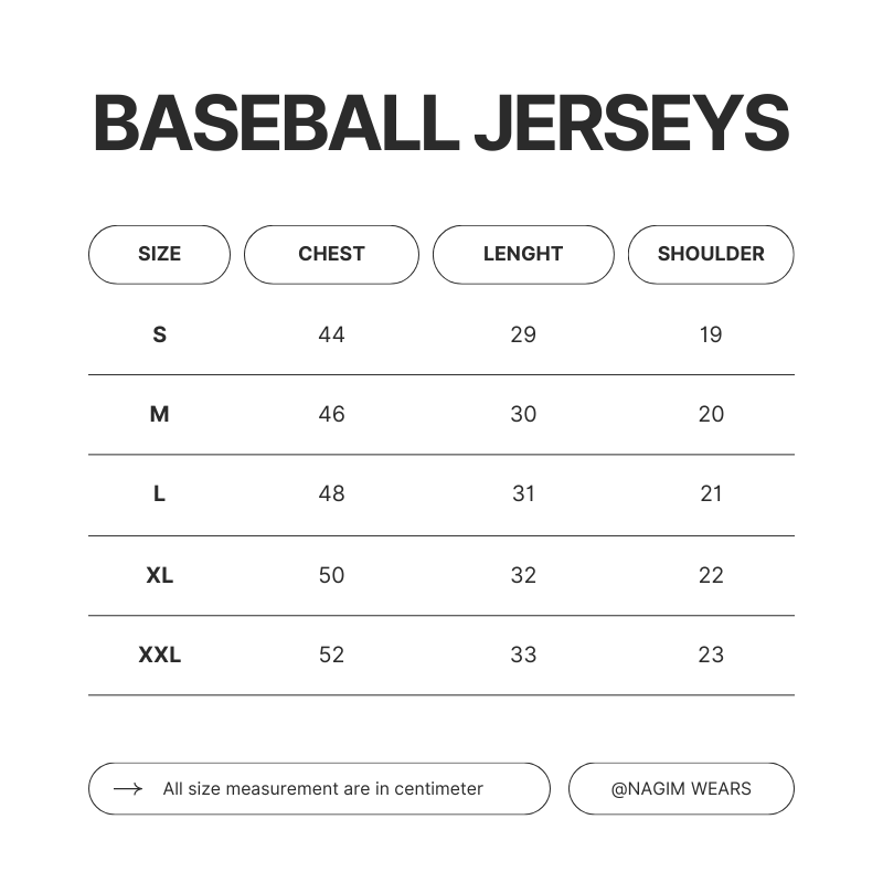 Baseball Jerseys Size Chart