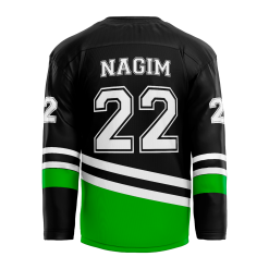 Back of Custom Team Ice Hockey Uniform showing Player Name and Number