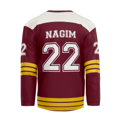 Back view of a lightweight sublimated ice hockey jersey with player name (NAGIM) and large number (22).