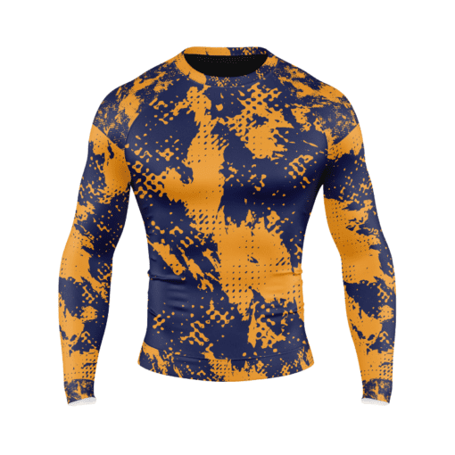 Long-sleeved camouflage print shirt by Nagim Wears, a custom sublimated rashguards manufacturer.