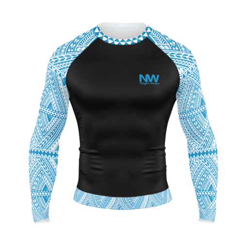 Polynesian printed long-sleeved shirt on custom sublimated rash guard made by Nagim Wears