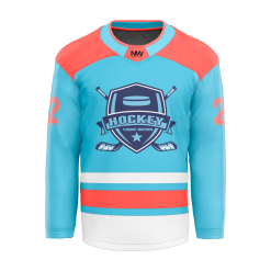 Stack of bulk custom youth ice hockey jerseys manufactured for a local league's season.