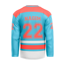 Full uniform view: Custom sublimated ice hockey jersey, socks, and pant shells with pro-cut fit.